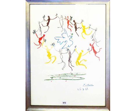 AFTER PICASSO 'Peace', lithograph in colours, 65cm x 48cm, framed.