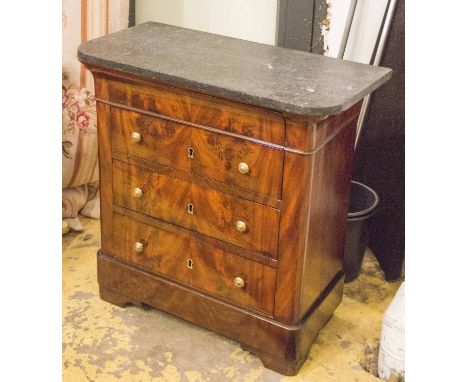 HALL COMMODE, 19th century French Louis Philippe flame mahogany with four long drawers, 81cm H x 82cm x 39cm.