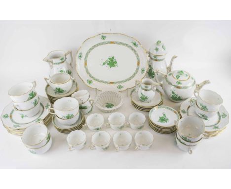 HEREND PORCELAIN, Chinese green bouquet tea and coffee service. (65 pieces)
