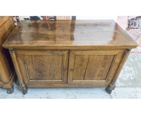 BUFFET, French Empire walnut and parcel gilt with a pair of panelled doors, 127cm W x 62cm D x 81cm H. (with faults)