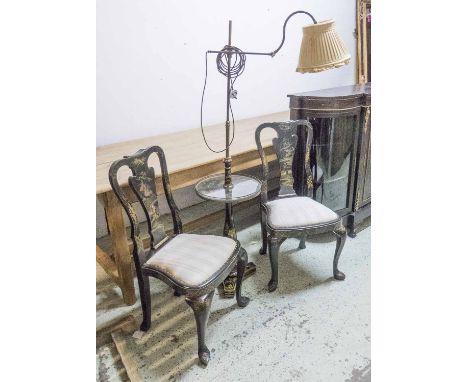 FLOOR READING LAMP, Chinoiserie design, with integral circular lamp tray, 39cm W x 158cm H, and a pair of early 20th century 