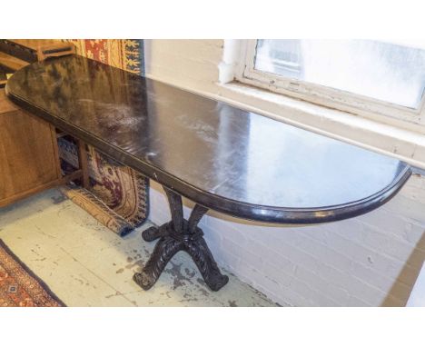 CONSOLE TABLE, mid 20th century ebonised with D shaped top on carved Prince of Wales feathers support, 88cm H x 168cm x 50cm.