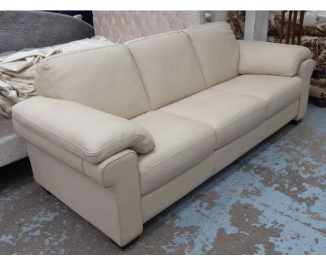 NATUZZI SOFA, three seater, cream leather, 230cm W x 92cm D. 