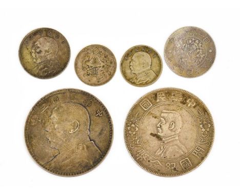 Assortment of Chinese Silver Coinage; 6 coins comprising; Yan Shi-Kai 'Fat Man' dollar, year 3 (1914), toned and Very Fine; S