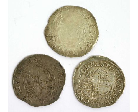 3x Charles I, Shillings, all group D comprising; type 3.1, mm. harp, (S.2789), weakness to central shield and portrait o/wise