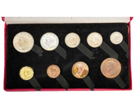 George VI, Proof Set 1950, 9 coin set, halfcrown down to farthing, all housed in red cardboard case of issue; some toning to 