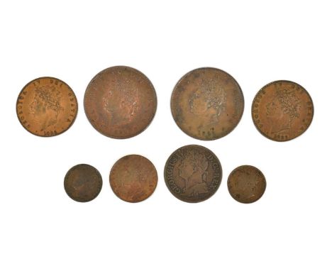 Selection of George IV Copper Coins, 8 coins comprising; penny 1825, one or two minor edge imperfections o/wise Very Fine; pe