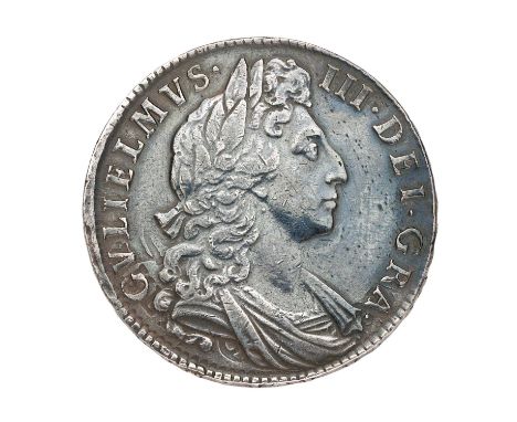 William III, Halfcrown 1698, DECIMO, first bust, modified large shields (Bull 1034, ESC 554, S.3494); Unusual striking error,