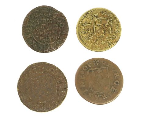 Yorkshire Tokens 17th Century, 4 tokens comprising: Skipton, Robert Lund halfpenny 1668, (W 342) Near Fine; Thirsk, Robert Be