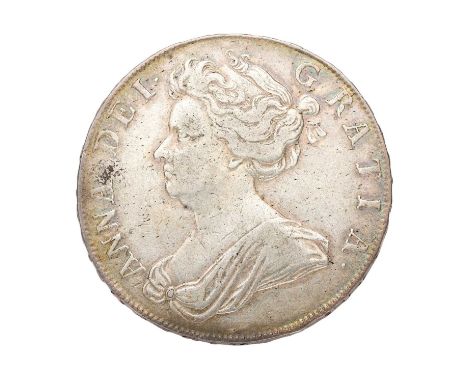 Anne, Halfcrown 1704, TERTIO, first bust, plumes in angles (Bull 1359, ESC 570, S.3581); scratches to reverse from French arm