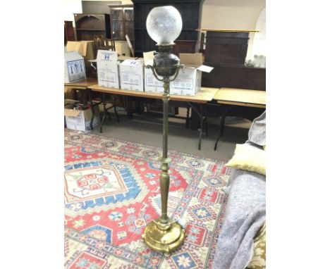 Vintage brass telescopic electric lamp with a frosted white shade, approximately 163cm tall. NO RESERVE
