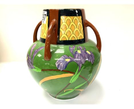 Charles Wileman Foley Intarsio Art Nouveau Four Handled Vase c.1898, 22cm. (D)