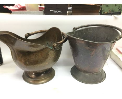 Two coal buckets and a lamp. Shipping category D. NO RESERVE