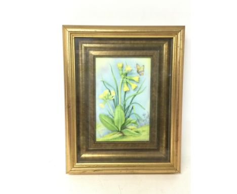 Framed limited edition Connoisseur of Malvern porcelain panel cowslips, 24x30cm NO RESERVE