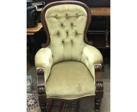 A Victorian arm chair with draylon button back upholstery. NO RESERVE