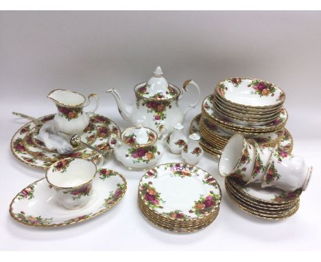 A Royal Albert tea and dinner service in Old Country Roses pattern. Mostly first quality. Please see images as first image sh