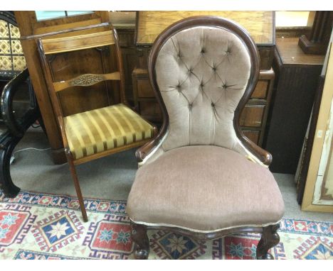 A Victorian button back chair plus one other dining chair. Shipping category D.