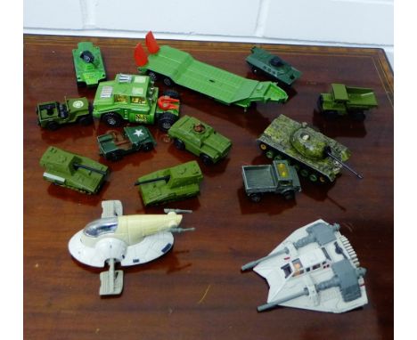 Two Lucas Films Star Wars spaceship models together with a collection of diecast Army Jeeps, etc (a lot) 