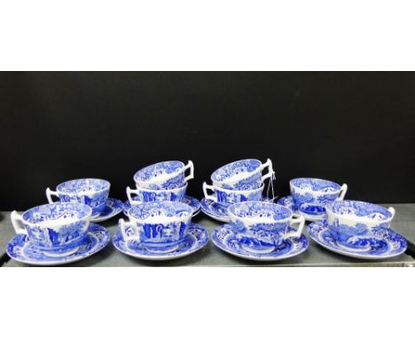 A set of ten Spode Italian patterned blue and white tea cups and saucers, (10) 