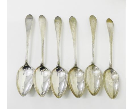 A set of six George III Scottish Provincial Celtic point silver table spoons, bearing makers marks for Edward Livingstone, Du