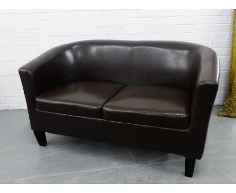 A contemporary brown leather two-seater sofa on tapering supports, 75 x 128cm