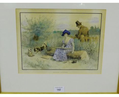 'Drawing Together' Gilt framed coloured lithograph, 47 x 42