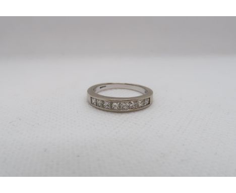 A 9ct white gold (hallmarked) square cut diamond half eternity ring size Q - weight approx 3 grams 