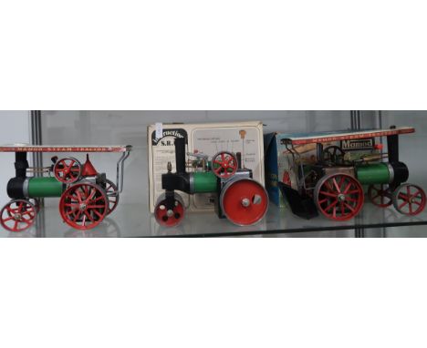 Two Mamod steam engines with boxes and one boxed steam roller 