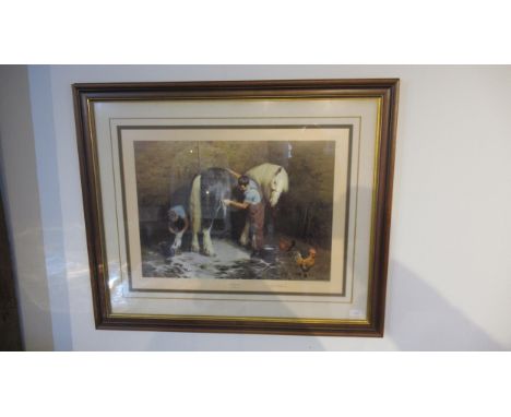 A David Shepherd coloured signed print Shampoo Time - 84cm x 70cm - in good condition 