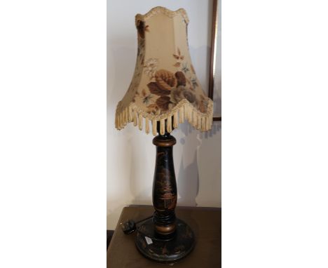 A Chinoiserie lacquered lamp with shade - working - Height 70cm 