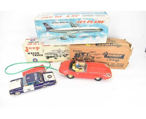 Five 1960s/70s toy vehicles to include a Topper Johnny Speed remote control car with driver, a Japanese boxed heavy gauge fri
