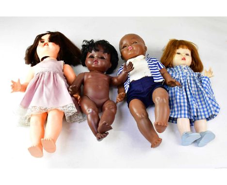 A collection of mid-century jointed dolls, to include two Roddy dolls, one in a lilac dress and coat, a Chiltern doll, a Rose