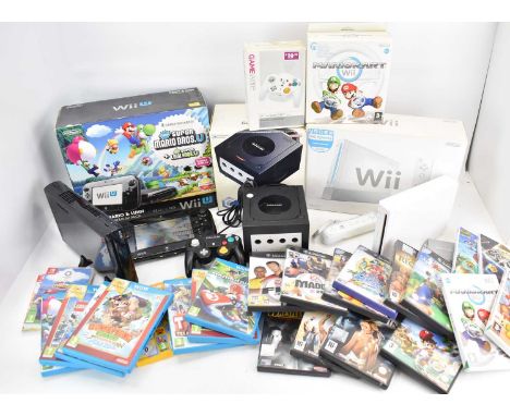 NINTENDO; a GameCube console with eleven games, a Wii console with six games, WiiU with eight games, and two Nintendo Switch 