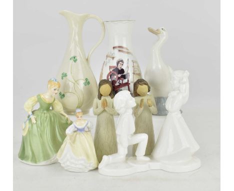 A collection of porcelain figures comprising Royal Doulton HN2211 'Fair Maiden', HN3216 'Fair Lady', 'Images Figure of the Ye