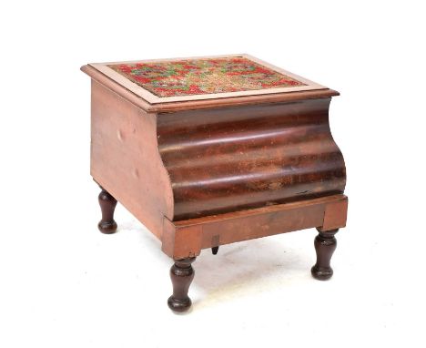 A 19th century mahogany step commode raised on turned supports, 40 x 45 x 37cm.Condition Report: No bowl