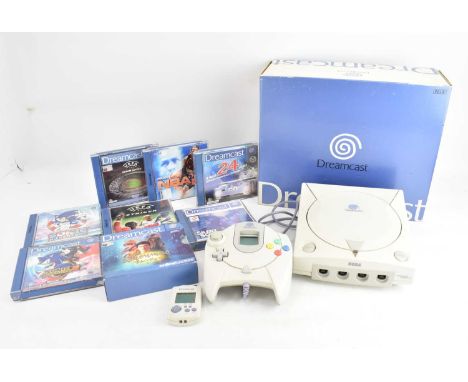 SEGA; a Dreamcast console, controller, two VMUs and various games to include 'Shenmue', 'Sonic Adventure' I and II, 'Silent S