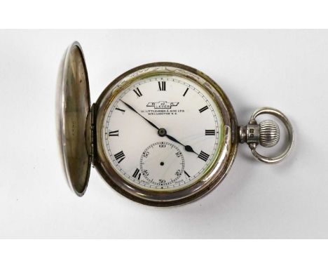 W. LITTLEJOHN &amp; SON LTD, WELLINGTON, NEW ZEALAND; a hallmarked silver full hunter pocket watch, the enamelled dial set wi