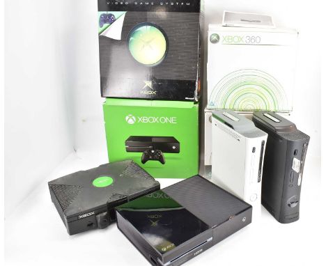 MICROSOFT; an Original X-Box console, two X-Box 360 consoles and an X-Box 1 console (4).Condition Report: This lot is sold fo