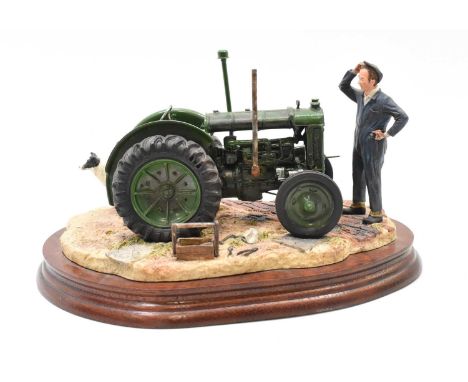 BORDER FINE ARTS; a model tractor, 'Won't Start', model no. B0299, with wooden base, in original box and packaging. Condition