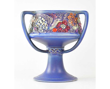 WILKINSON LTD ROYAL STAFFORDSHIRE POTTERY; an Art Deco three-handled comport with moulded decoration, H908, height 22.5cm, di