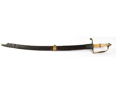 X A c.1790 Naval officer's spadroon with 28" curved blade, fluted ivory grip with gilt brass band bearing initials 'MLR' abov