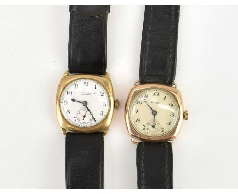 Two vintage gentlemen’s 9ct gold wristwatches, comprising a crown wind Buren example, the dial set with Arabic numerals and s