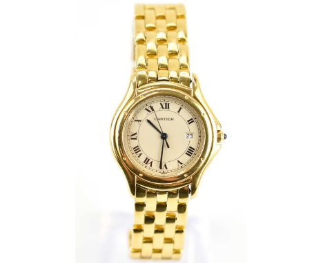 CARTIER; a gentlemen's 18ct yellow gold 'Cougar' quartz watch, the cream circular dial set with Roman numerals and outer minu