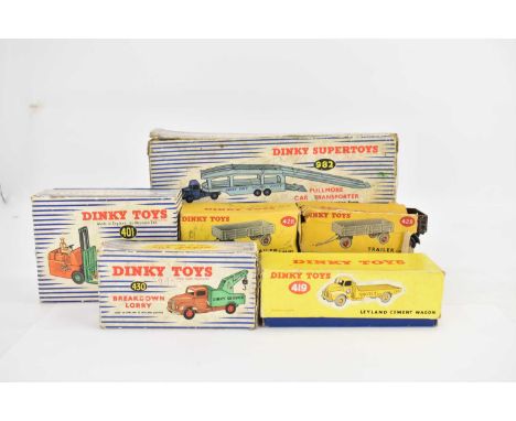DINKY; six boxed vehicles comprising no. 982 Pullmore Car Transporter with detachable loading ramp, repainted, two 428 large 