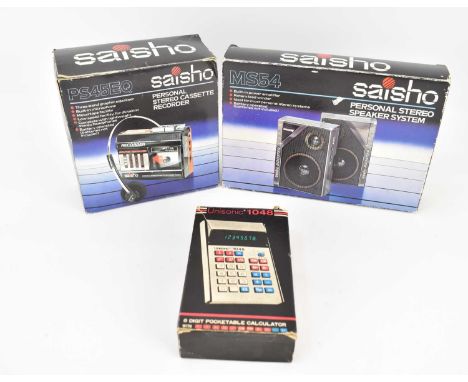SAISHO; a boxed model PS45EQ personal stereo cassette recorder with headphones, a boxed MS54 personal stereo speaker system, 