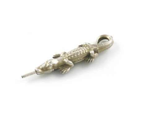 A Victorian novelty silver-gilt pencil, unmarked, modelled as an alligator, length 5.7cm. Provenance: The KB Collection of Pe