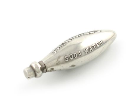 A novelty silver pencil, by Thornhill, retailed by Hamilton and Co. Calcutta, modelled as a soda water bottle, with a ring at