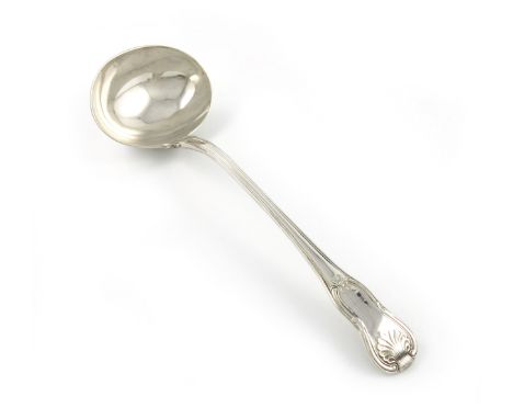 A George IV silver King's Hourglass pattern soup ladle, by William Eaton, London 1820, oval bowl, the terminal erased, length