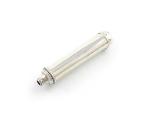 An Edwardian silver vesta case pencil, unmarked, plain cylindrical form, domed hinged cover with a striker, length closed 7.5