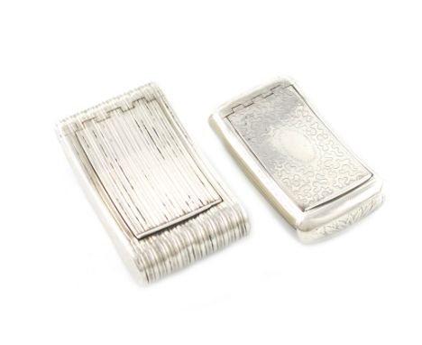 A George III silver snuff box, by John Shaw, Birmingham 1807, shaped rounded rectangular form, fluted decoration, gilded inte